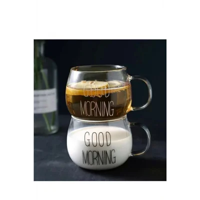 Hacamat Seti 2 Li Good Morning Günaydın 400 ml Borosilikat Cam Kupa Fma00618