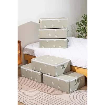 Genel Ürün Yeşil Papatya Desenli Fermuarlı 6lı Hurç Seti Bazaaltı Ve Çekyat Hurç