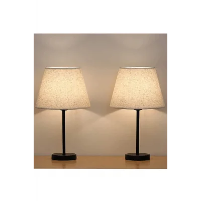 Lamba E27 Black 2li Abajur Metal Masa Lambası Krem Klasik 31 - 45 Metal Bej 2