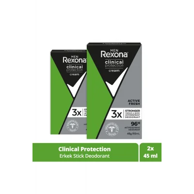 Kol Saati Men Clinical Protection Stick Deodorant Active Fresh 96 Saate Kadar Koruma 45 ml X2 Adet