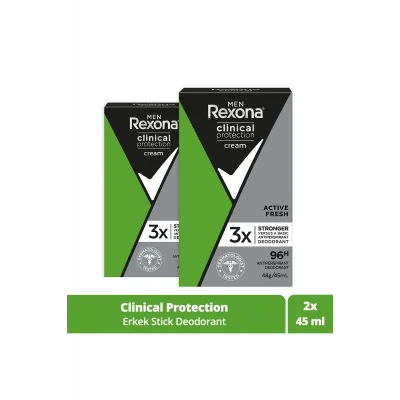 Kol Saati Men Clinical Protection Stick Deodorant Active Fresh 96 Saate Kadar Koruma 45 ml X2 Adet