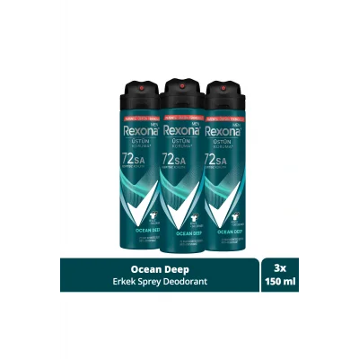Kol Saati Men Erkek Sprey Deodorant Invisible Ocean Deep 72 Saat Kesintisiz Üstün Koruma 150 ml X3