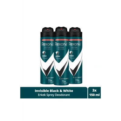 Kol Saati Men Erkek Sprey Deodorant Invisible Black & White 72 Saat Kesintisiz Üstün Koruma 150 ml X3