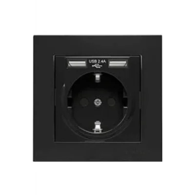 Genel Ürün RİTA SİYAH ÇERÇEVELİ İKİLİ USBLİ TOPRAKLI PRİZ