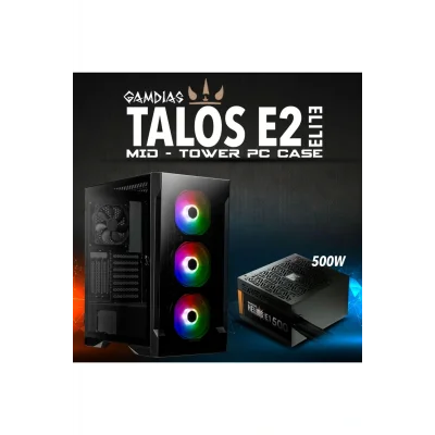 Genel Ürün Talos E2 Elite, 500w, Tempered Glass, Argb, Atx Gamıng Kasa