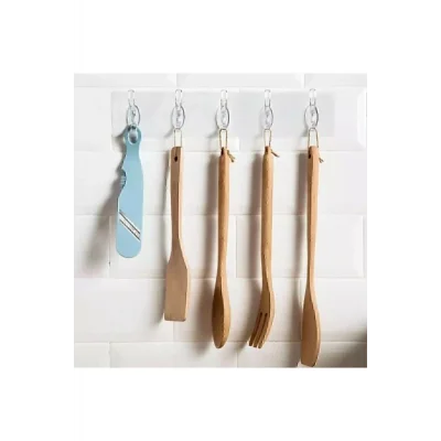 Genel Ürün 1 Adet Kendinden Yapışkanlı Güçlü Şeffaf 5li Askılık - Kapı Arkası Mutfak Duvar Banyo