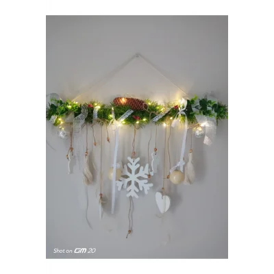 Genel Ürün LED ışıklı yılbaşı çam duvar süsü ahşap 62 cm