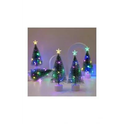 Genel Ürün Işıklı Mini Yılbaşı Ağacı Masaüstü  Dekoratif Hediyelik Noel Pilli Çam Ağaç Süsü 17 cm 1 ADET