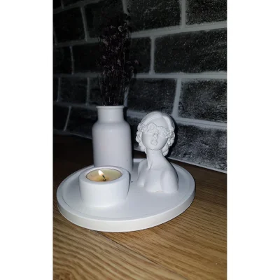 Biblo Dekoratif Kuru Çiçek  Vazosu Kadın Figür Biblo Tealight Mumluk Seti