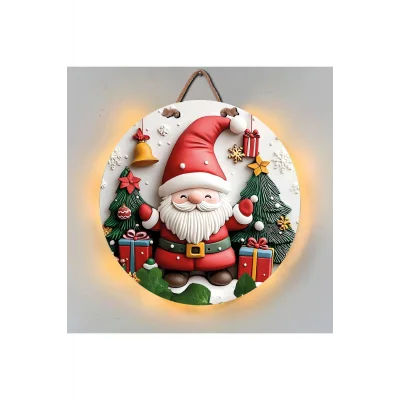 Genel Ürün Yılbaşı Led Işıklı Kapı Süsü Yeniyıl Noel Baba Ahşap Üzeri Baskı Hediyelik