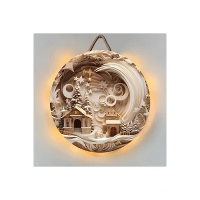 Genel Ürün Yılbaşı Led Işıklı Kapı Süsü 3d Baskı Ahşap Üzeri Baskı Hediyelik