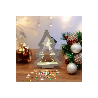 Biblo Beyaz ahşap led ışıklı çam ağacı dekor süsü. Yılbaşı süsü biblo ağaç 20 vm