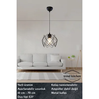 Genel Ürün Siyah Çok Kare Tekli Sarkıt Avize