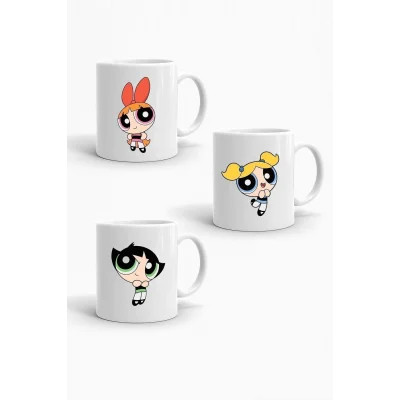Hacamat Seti Powerpuff Girls Baskılı 3lü Porselen Kupa Seti mug cup Zanur