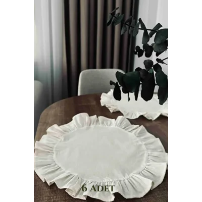 Genel Ürün Fırfırlı Keten Amerikan Servisi Yuvarlak 6lı 40x40