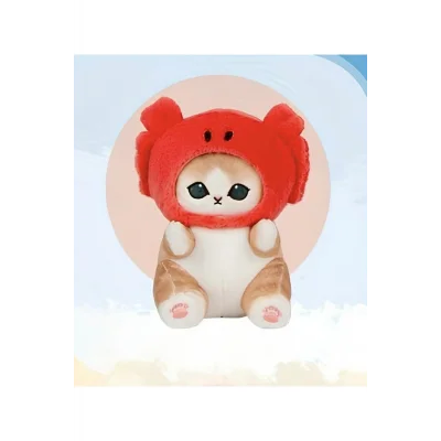 Oyuncak Mofusand kırmızı balık şapkalı kedi peluş oyuncak 25cm mofusand seri kedi peluş uyku arkadaşı