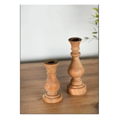 Genel Ürün Ahşap 2li Şamdan mumluk - Meşe Yağ