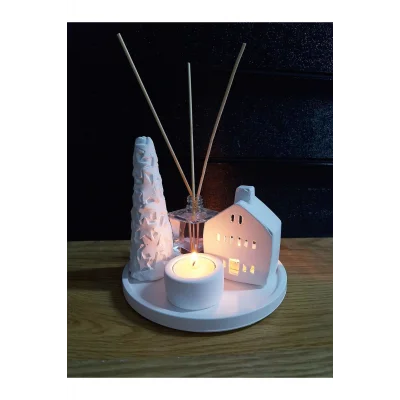 Genel Ürün Dekoratif 5li Mumluk Set Ev Ağaç Oda Kokusu Mumluk Yuvarlak Sunum Tabağı- Yeni Yıl Seti