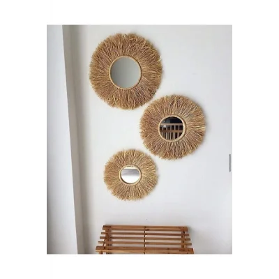 Genel Ürün El Yapımı 3lü Aynalı Rafya Duvar Süsü