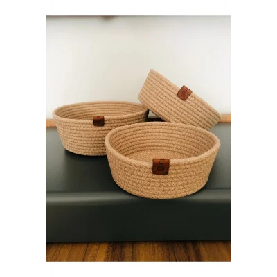 Genel Ürün Pamuk Ipinden El Yapımı Ekru 3lü Hasır Sepet Takımı