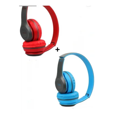 Genel Ürün (ÇKR) 2 Adet P47 Extra Bass Wireless Bluetooth Kulaklık 5.1 Edr Kırmızı Mavi 2 Adet