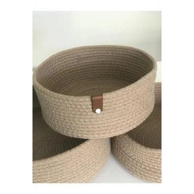Genel Ürün El Dokuma 3’lü Set Hasır Sepet Takımı - Banyo, Mutfak, Oda Organizeri - El Yapımı Dekoratif Sepet