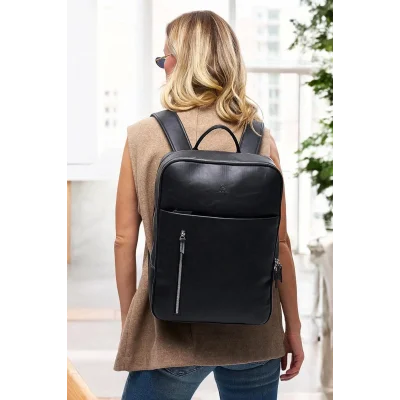 Genel Ürün Organizer Premium Deri 16 inç Crazy Siyah Sırt Laptop Çantası