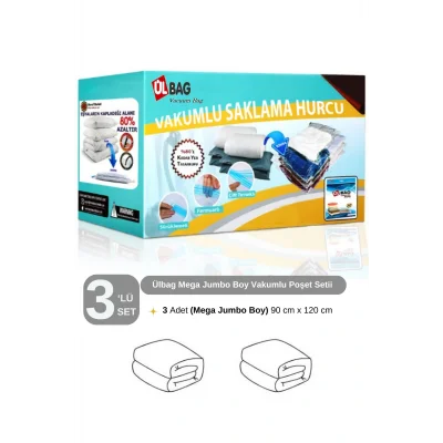Genel Ürün (3 ADET) Vakumlu Poşet Seti 90 Cm X 120 Cm (MEGA JUMBO BOY) Çift Kişilik Yorgan Vakumlu Hurç