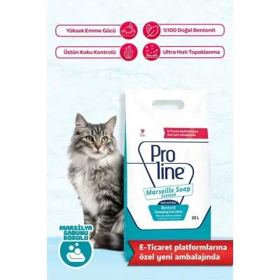 Genel Ürün Marsilya Sabunu Kokulu Bentonit Kedi Kumu 20 Lt