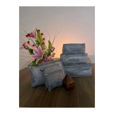 Genel Ürün Orta Gri Puantiye Desen Valiz Düzenleyici 6 parça 6 Parça Gri