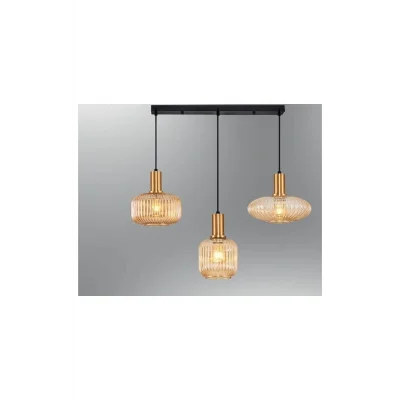 Genel Ürün Rustik Üçlü Bal Camlı Masa Üsüt Sarkıt Avize 60 Cm Kasa