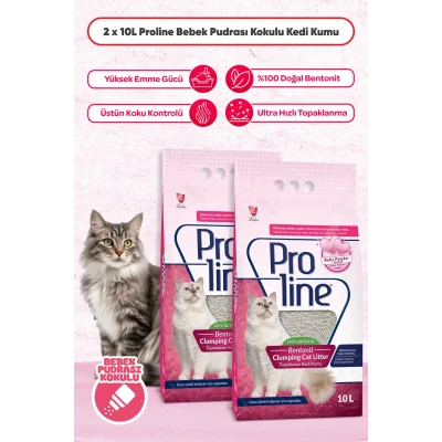 Genel Ürün Bebek Pudrası Kokulu Ince Tane Topaklanan Kedi Kumu 10 Lt X 2 Adet