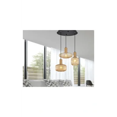 Genel Ürün Rustik Üçlü Camlı Vintage Retro Avize