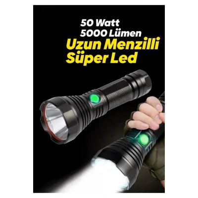 Genel Ürün Hs-044 Çelik 5000 Lümen 26650 Pil 5000 Mah Uzun Menzilli Şarjlı Kamp Için Süper Güçlü El Feneri