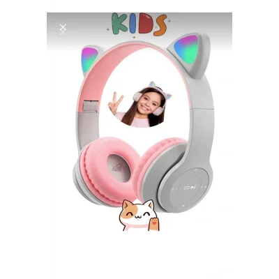 Genel Ürün Gri Renk Vilya Kedi Kulağı Detaylı Uyumlu Bluetooth Kablosuz Kulaklık Çocuk Oyuncu Aux Kablo