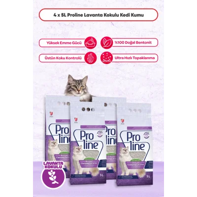 Genel Ürün Proline Lavanta Kokulu Bentonit Kedi Kumu 5 Lt. x 4 Adet
