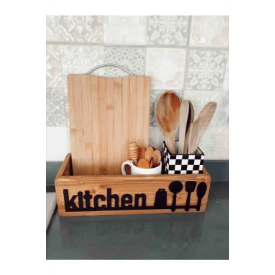 Genel Ürün , Şık Ahşap Mutfak Düzenleyici Kutu 35x12, Klasik ve Bej Tasarım