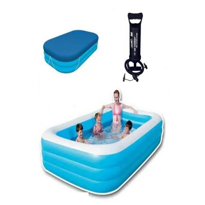 Genel Ürün Şişme Havuz Büyük Boy 3 Boğumlu Jumbo Boy Aile Havuzu 305x183x56 Havuz Örtüsü Ve Pompa