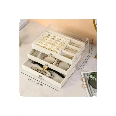 Genel Ürün London Birds Store Şık Akrilik Takı Organizatörü Kadife Çekmecelerle