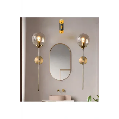 Genel Ürün Modern Tasarım Pilli Aplik 1 Adet Tak Çalıştır Duvar Camlı Aplik Eskitme Gold Bal Camlı