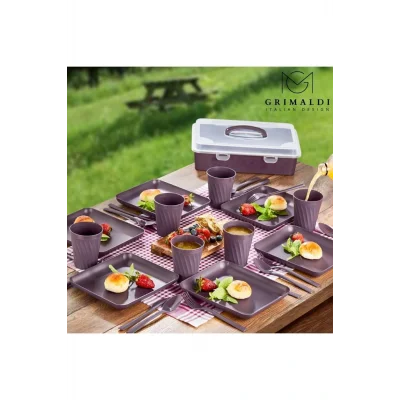 Genel Ürün Piknik Seti 32 Parça 6 Kişilik Bardak Çatal Kaşık Bölmeli Tabak (RENKLER KARIŞIK GÖNDERİLİR)