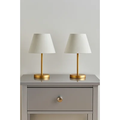 Lamba Gold Ayaklı Beyaz Şapkalı Pilli İki Adet Aç Kapa Butonlu Abajur Masa Lambası