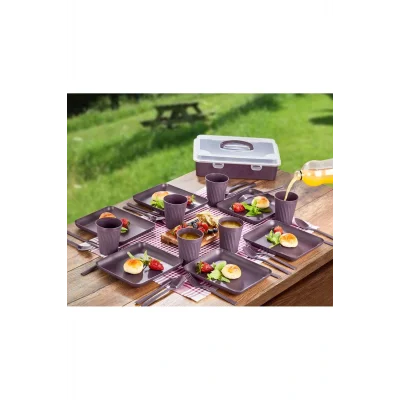 Genel Ürün Piknik Seti 32 Parça 6 Kişilik Bardak Çatal Kaşık Bölmeli Tabak