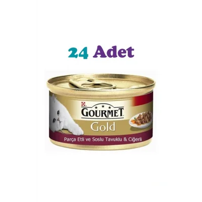 Genel Ürün Gold Parça Etli Soslu Tavuklu Ve Ciğerli Yetişkin Kedi Konservesi 85g (24 Adet)