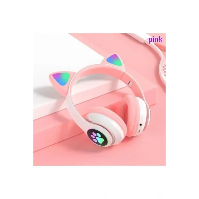 Genel Ürün Vilya Kedi Kulağı Detaylı Bluetooth Kablosuz Kulaklık Çocuk Oyuncu Beyaz Pembe