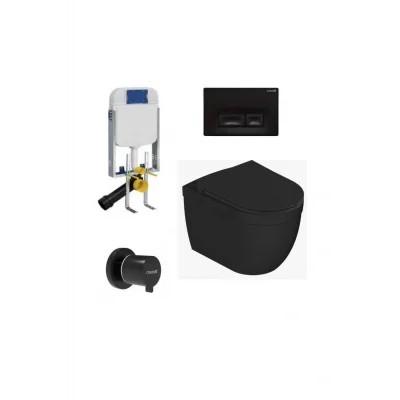 Genel Ürün Gömme Rezervuar Seti Ve Dura Mat Siyah Asma Klozet Sirius Ve Yavaş Kapak