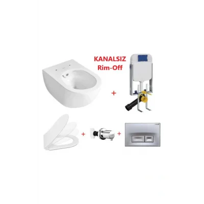 Genel Ürün Free Rim-Off Asma Klozet Beyaz FE322 + Slim İnci Nkp Yavaş Kapaklı