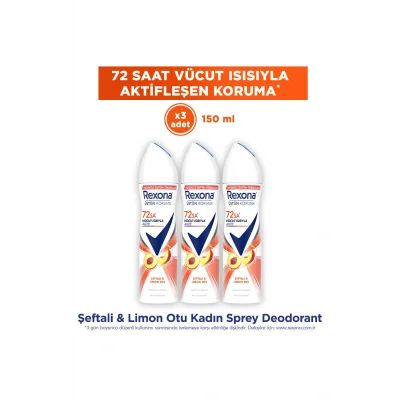 Kol Saati Kadın Sprey Deodorant Seftali&Limon Otu Antiperspirant 72Saat Kesintisiz Üstün Koruma 150mlx3