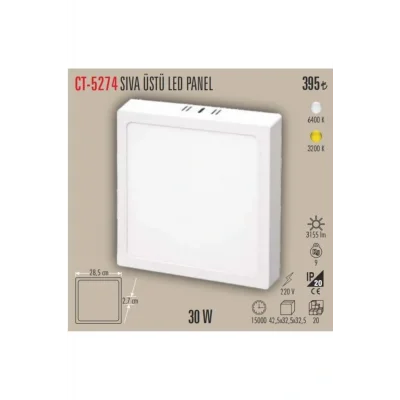 Genel Ürün CT-5274 30W Sıva Üstü KARE LED Panel – 6500K Beyaz Işık