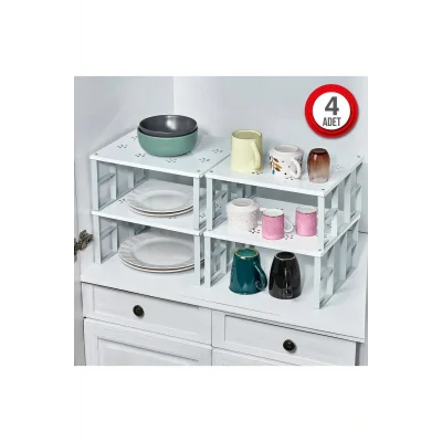 Dolap Düzenleyici 4 Adet Dolap İçi Düzenleyici Raf Tabak Bardak Rafı Metal Raf